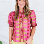 Frederick Plum Lines + Dots Ruffle Top Entro