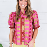 Frederick Plum Lines + Dots Ruffle Top Entro