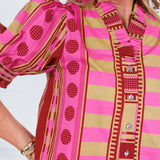Frederick Plum Lines + Dots Ruffle Top Entro