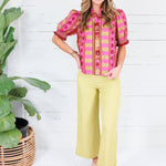 Frederick Plum Lines + Dots Ruffle Top Entro