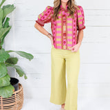 Frederick Plum Lines + Dots Ruffle Top Entro