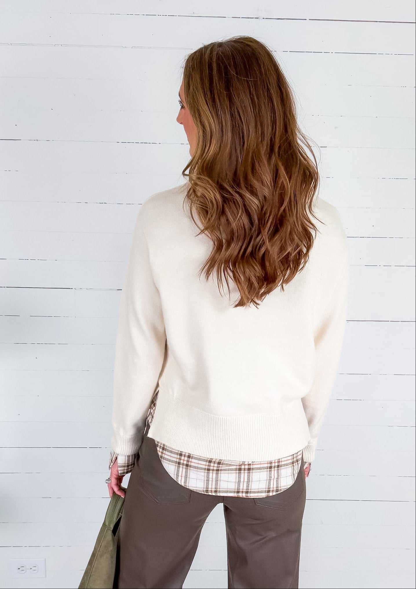 Freeman Cream Plaid Top + Layered Sweater Skies are Blue