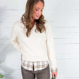 Freeman Cream Plaid Top + Layered Sweater Skies are Blue