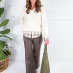 Freeman Cream Plaid Top + Layered Sweater Skies are Blue