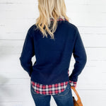 Freeman Navy Plaid Top + Layered Sweater Skies are Blue
