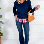 Freeman Navy Plaid Top + Layered Sweater Skies are Blue