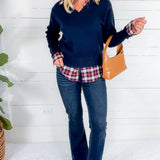 Freeman Navy Plaid Top + Layered Sweater Skies are Blue