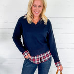 Freeman Navy Plaid Top + Layered Sweater Skies are Blue