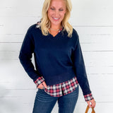 Freeman Navy Plaid Top + Layered Sweater Skies are Blue
