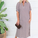 Frontier Cocoa Gingham Caftan Dress Entro