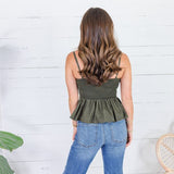 Locke Olive Pleated Poplin Strappy Tank