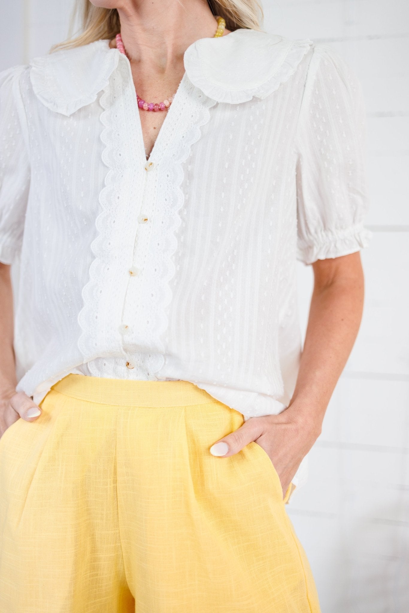 Galley White Peter Pan Button Top Gigio
