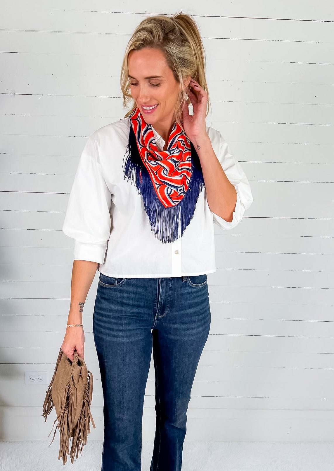 Game Day Fringe Scarf Orange and Blue