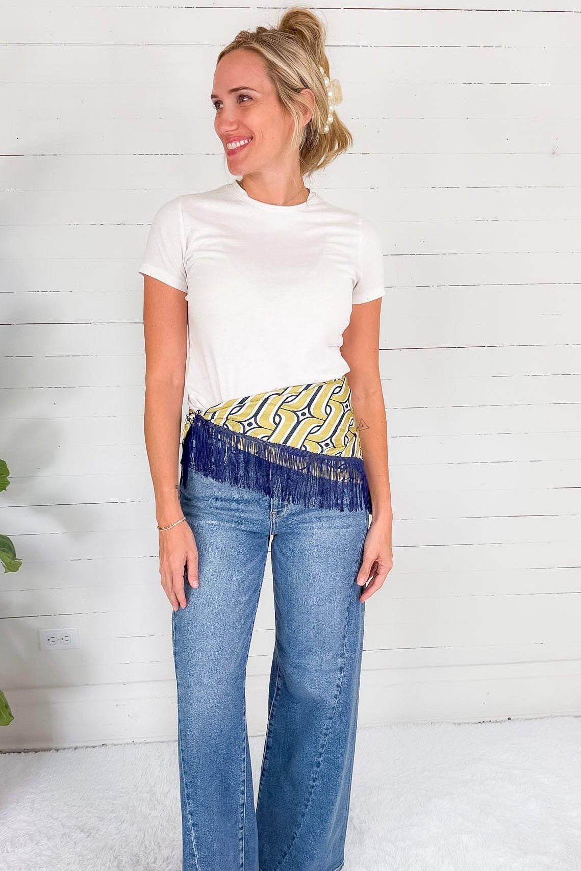 Game Day Fringe Scarf Gold and Navy