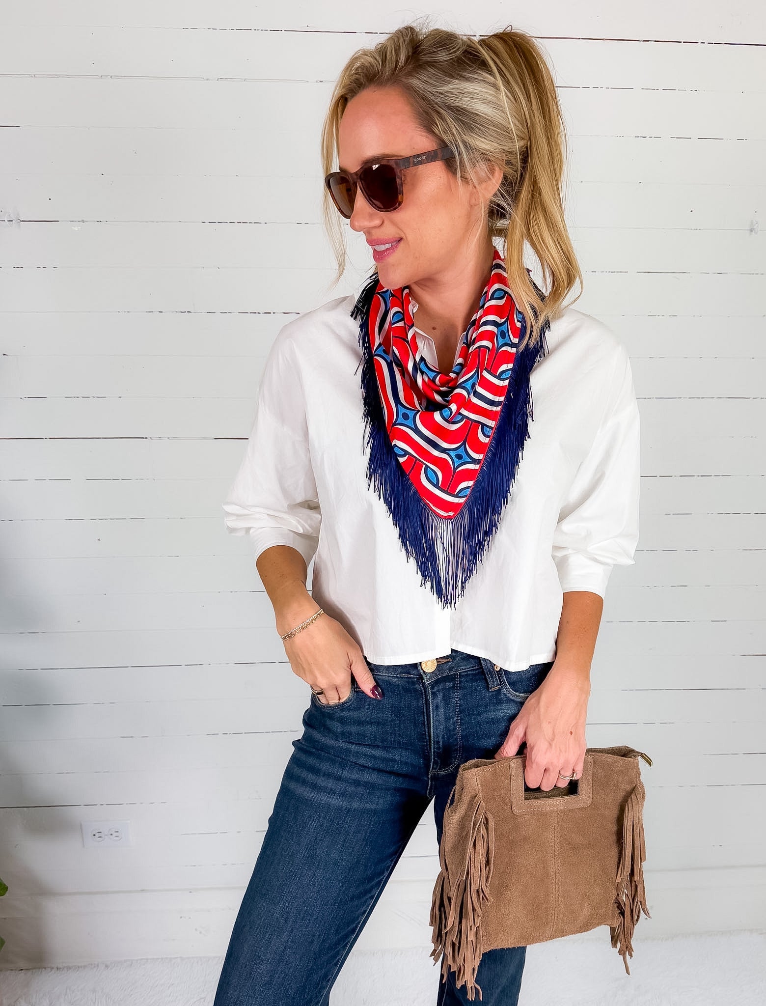 Game Day Fringe Scarf Red and Blue