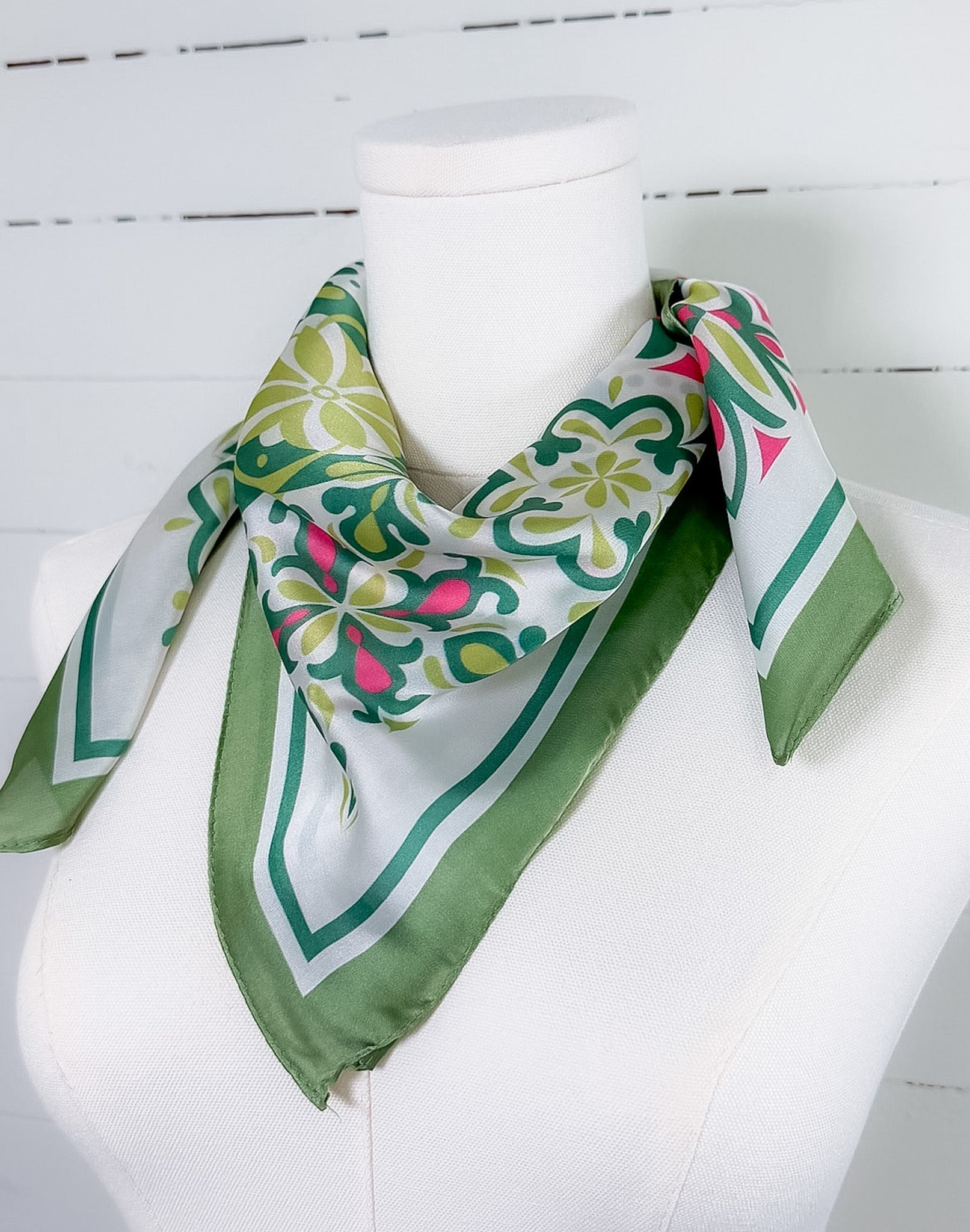 Garden Tile Green Mosaic Print Scarf - A3 Accessories - miscellanous - Clover + Bee