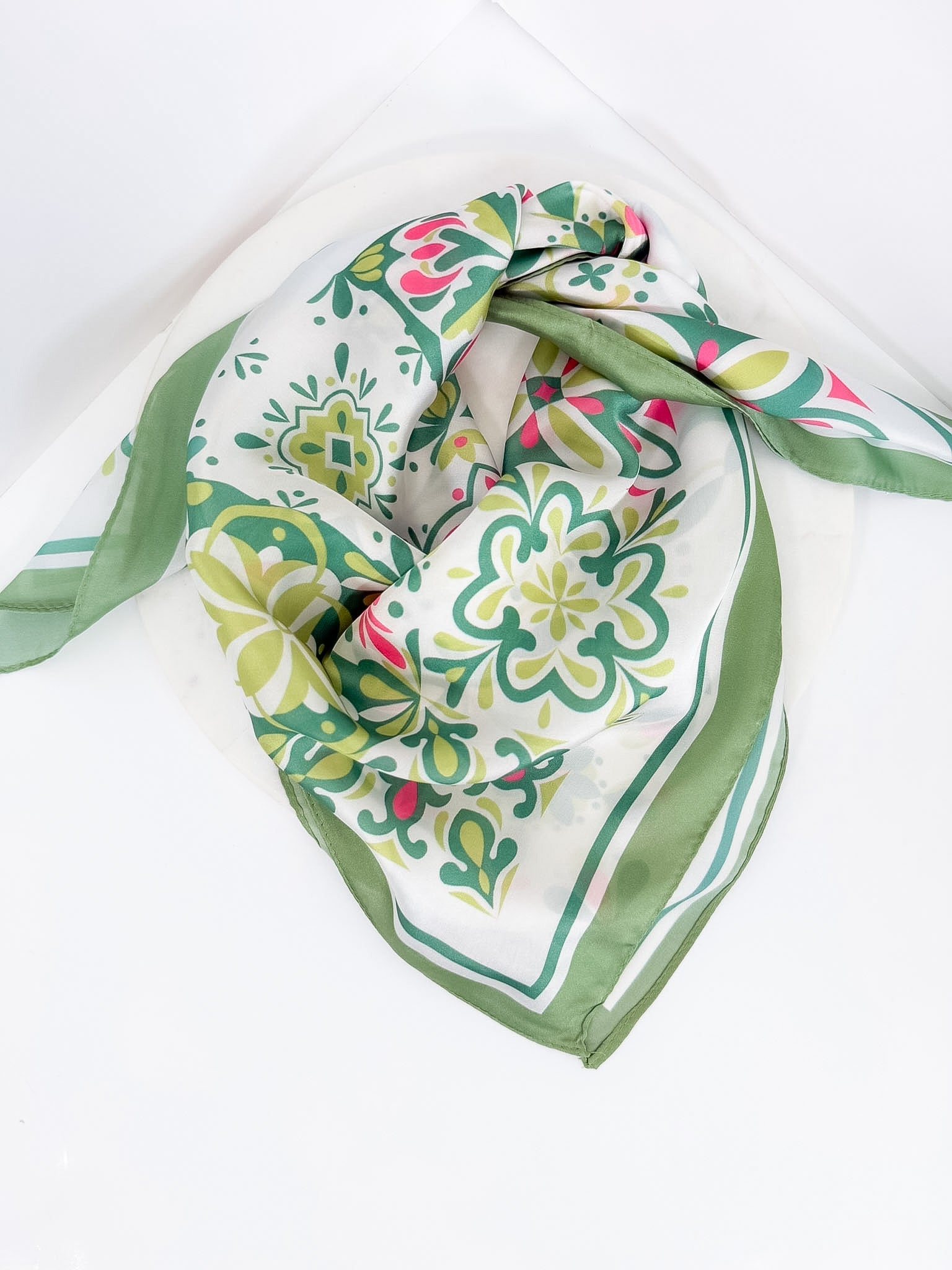 Garden Tile Green Mosaic Print Scarf - A3 Accessories - miscellanous - Clover + Bee