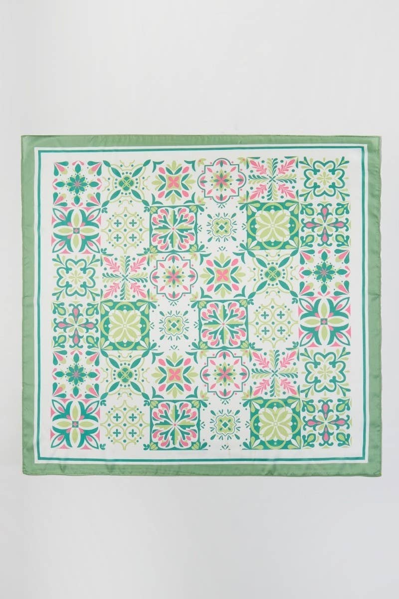 Garden Tile Green Mosaic Print Scarf - A3 Accessories - miscellanous - Clover + Bee