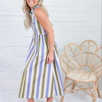 Gardnier Olive + Periwinkle Stripe Dress