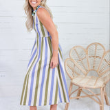 Gardnier Olive + Periwinkle Stripe Dress