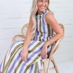 Gardnier Olive + Periwinkle Stripe Dress