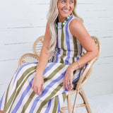 Gardnier Olive + Periwinkle Stripe Dress