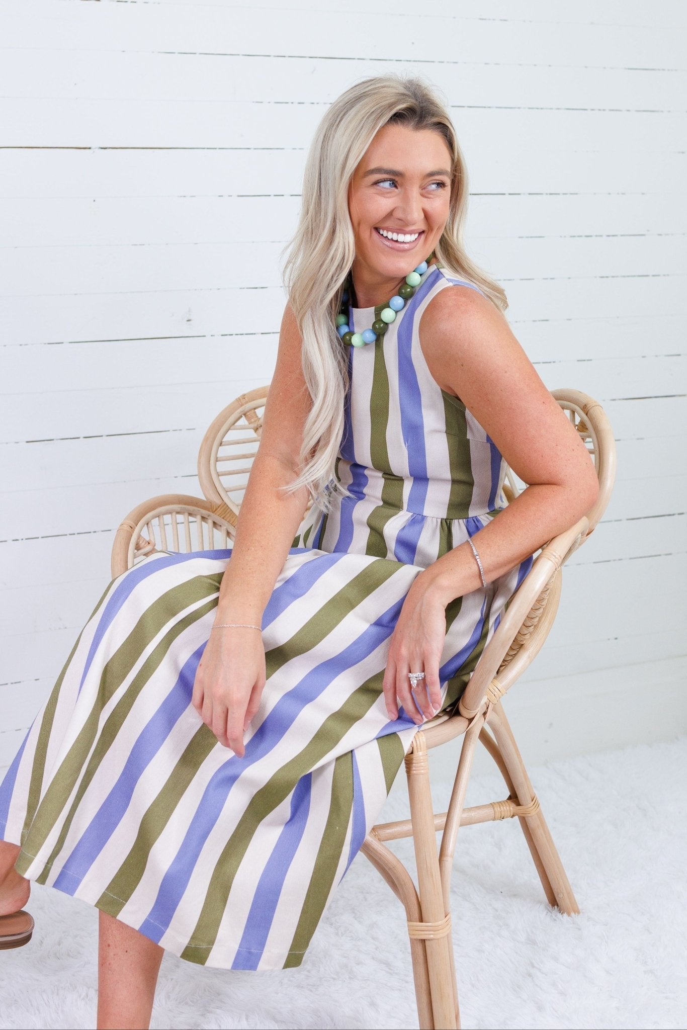 Gardnier Olive + Periwinkle Stripe Dress