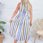 Gardnier Olive + Periwinkle Stripe Dress
