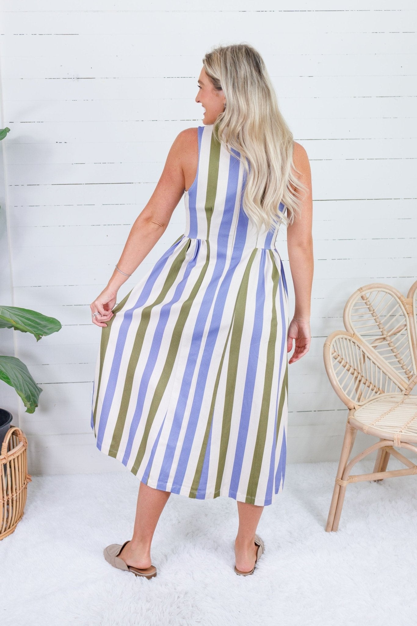 Gardnier Olive + Periwinkle Stripe Dress
