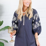 Garner Charcoal Boho Embroidered Midi Dress Pinch