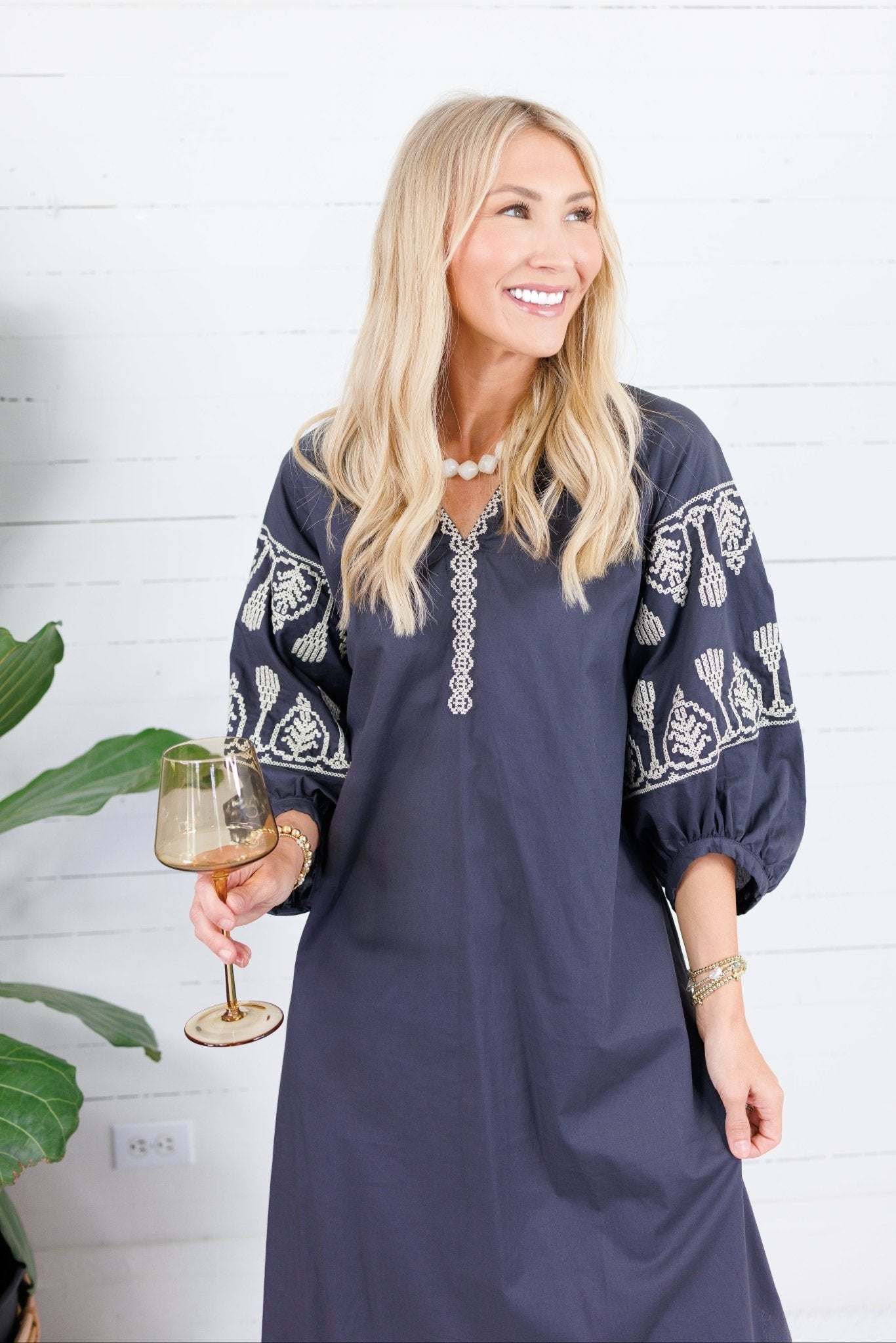 Garner Charcoal Boho Embroidered Midi Dress Pinch