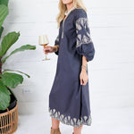 Garner Charcoal Boho Embroidered Midi Dress Pinch