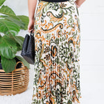 Gatlin Olive + Ivory Pleated Skirt Skies are Blue