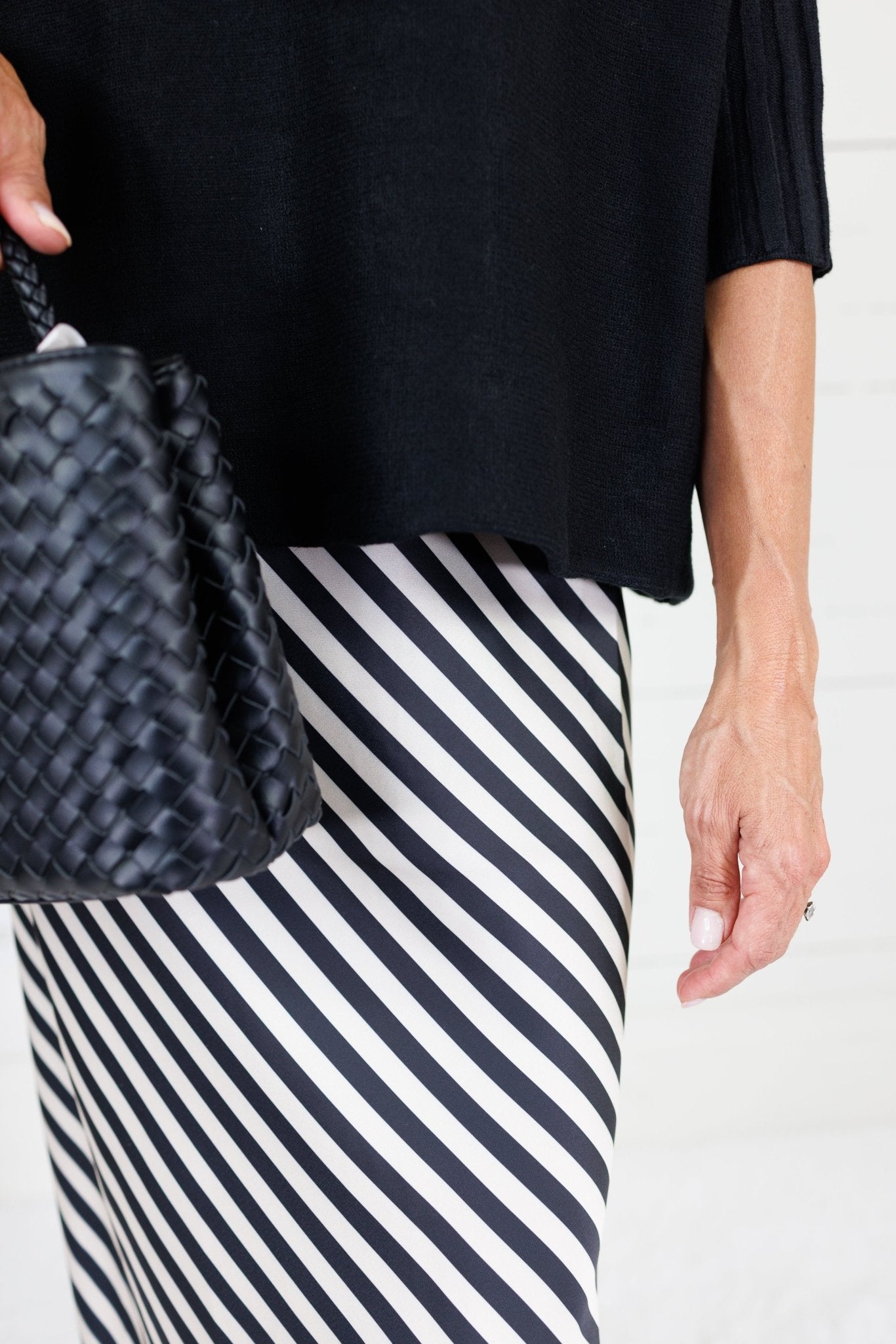 Geneva Black + Cream Bias Striped Slip Skirt Glam