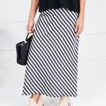 Geneva Black + Cream Bias Striped Slip Skirt Glam