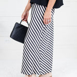Geneva Black + Cream Bias Striped Slip Skirt Glam