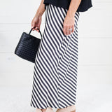 Geneva Black + Cream Bias Striped Slip Skirt Glam