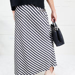 Geneva Black + Cream Bias Striped Slip Skirt Glam