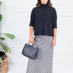 Geneva Black + Cream Bias Striped Slip Skirt Glam