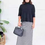 Geneva Black + Cream Bias Striped Slip Skirt Glam