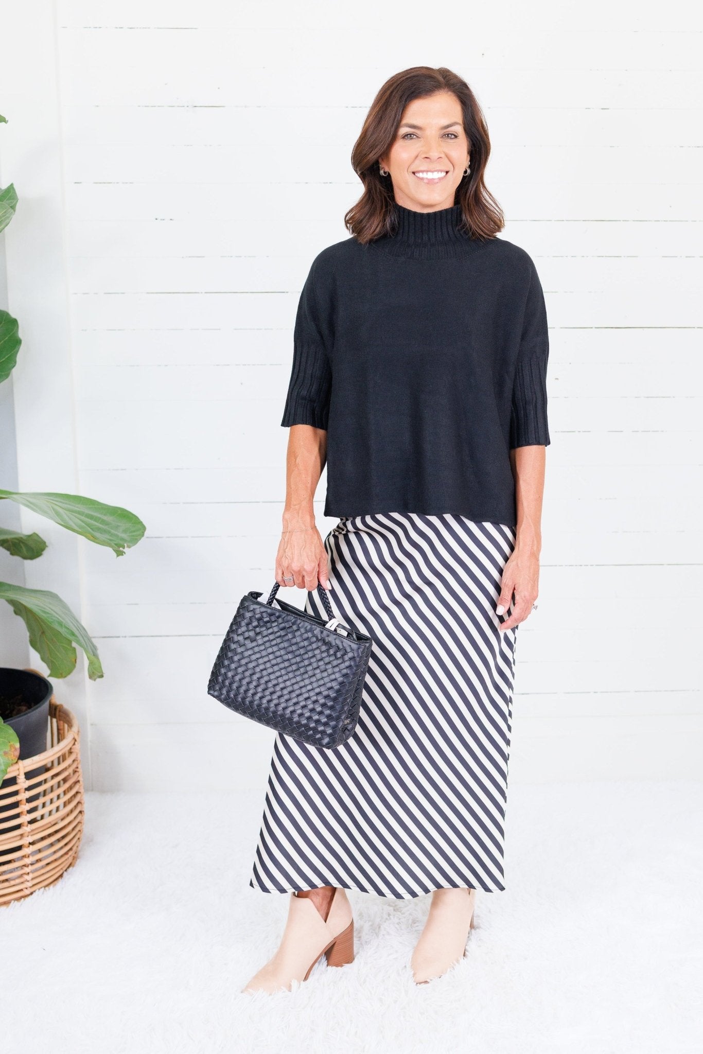 Geneva Black + Cream Bias Striped Slip Skirt Glam