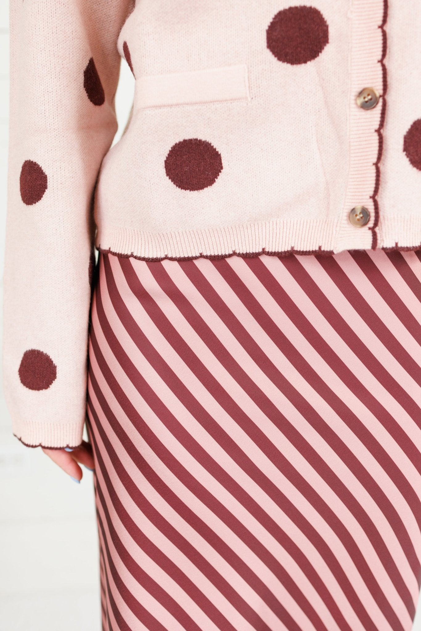 Geneva Burgundy + Dusty Rose Bias Stripe Slip Skirt Glam