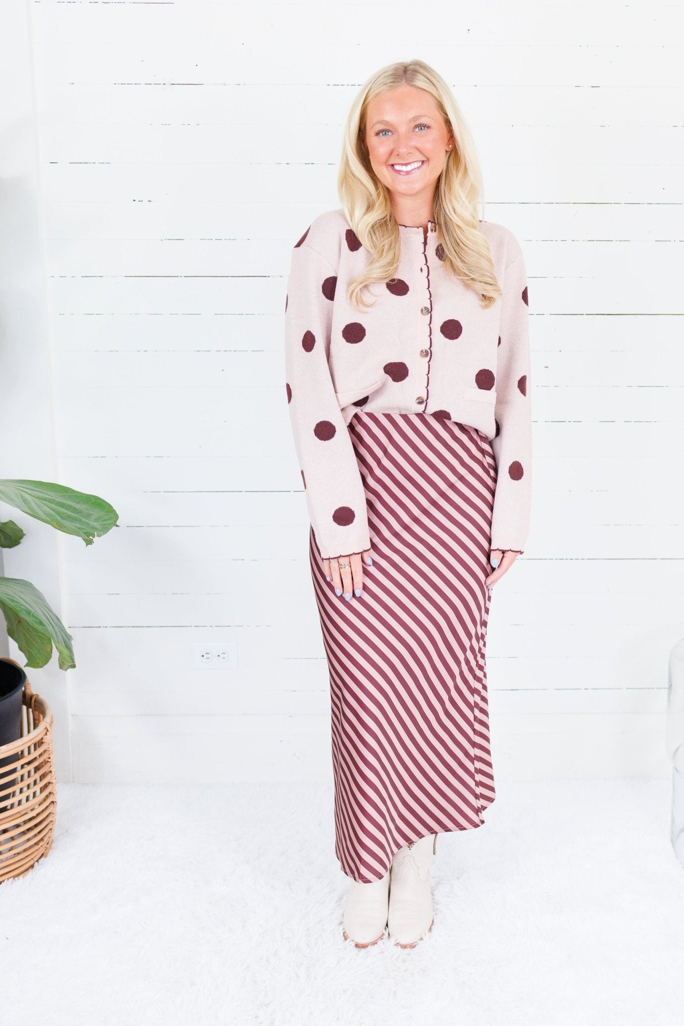 Geneva Burgundy + Dusty Rose Bias Stripe Slip Skirt Glam