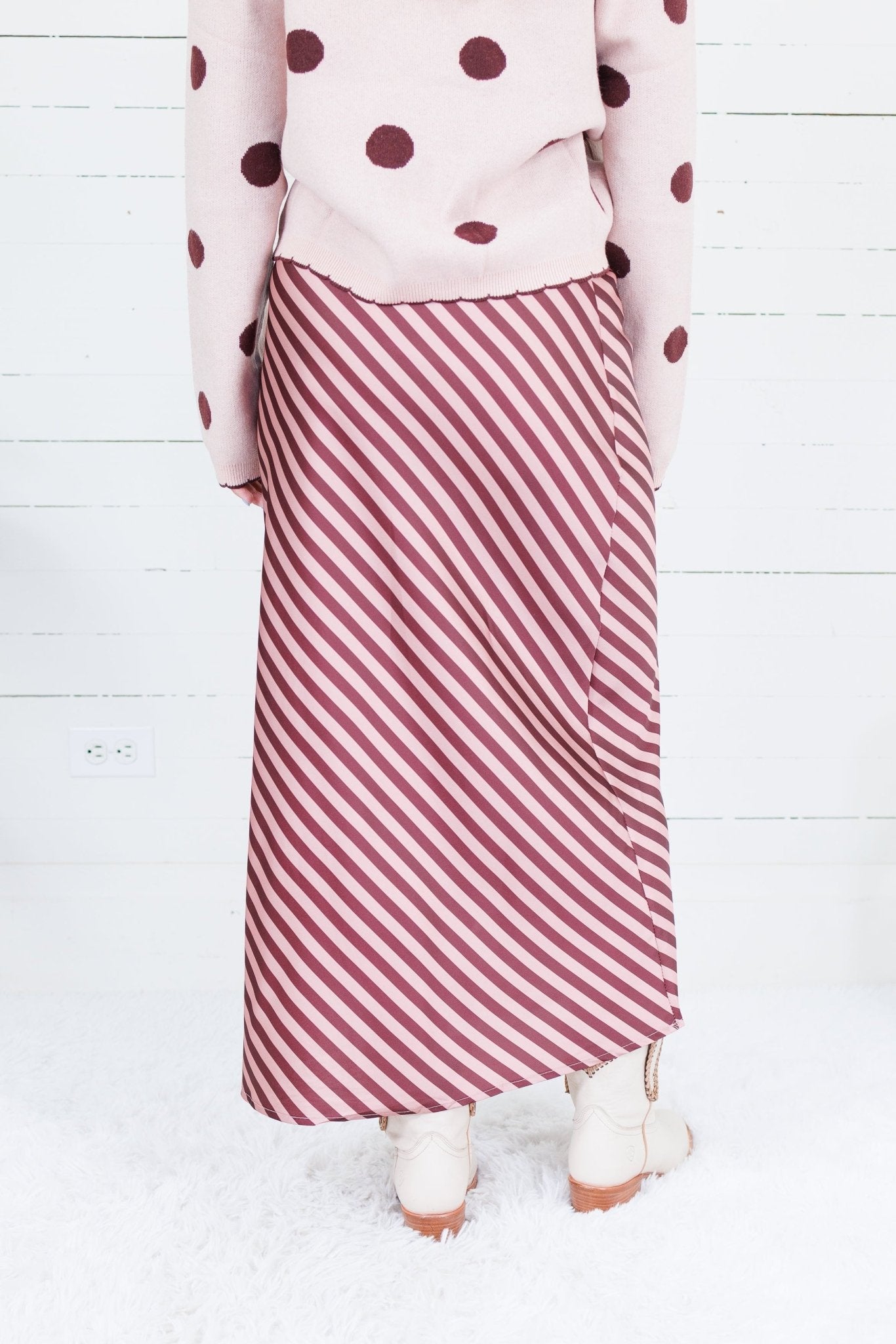 Geneva Burgundy + Dusty Rose Bias Stripe Slip Skirt Glam