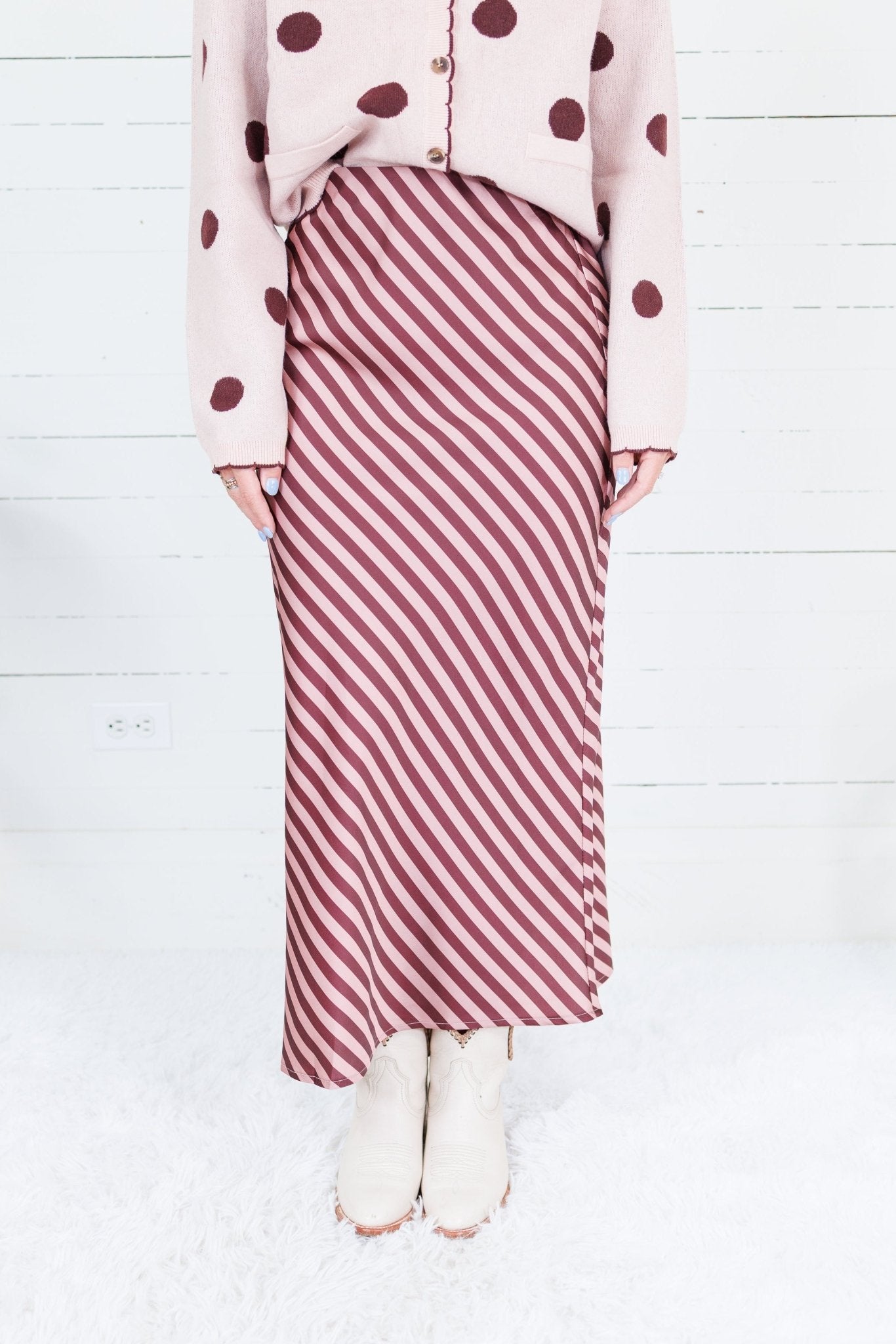 Geneva Burgundy + Dusty Rose Bias Stripe Slip Skirt Glam