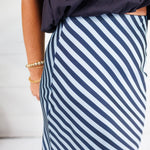 Geneva Navy + Sky Bias Striped Slip Skirt Glam