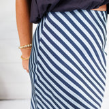 Geneva Navy + Sky Bias Striped Slip Skirt Glam