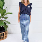 Geneva Navy + Sky Bias Striped Slip Skirt Glam