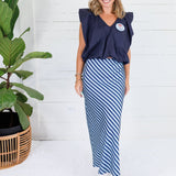 Geneva Navy + Sky Bias Striped Slip Skirt Glam