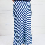 Geneva Navy + Sky Bias Striped Slip Skirt Glam